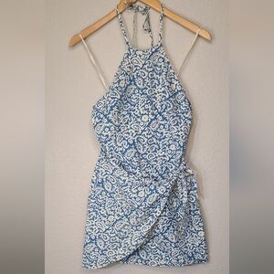 Blue and White Floral Wrap Dress